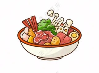 清汤砂锅麻辣烫菌菇美食插画免抠