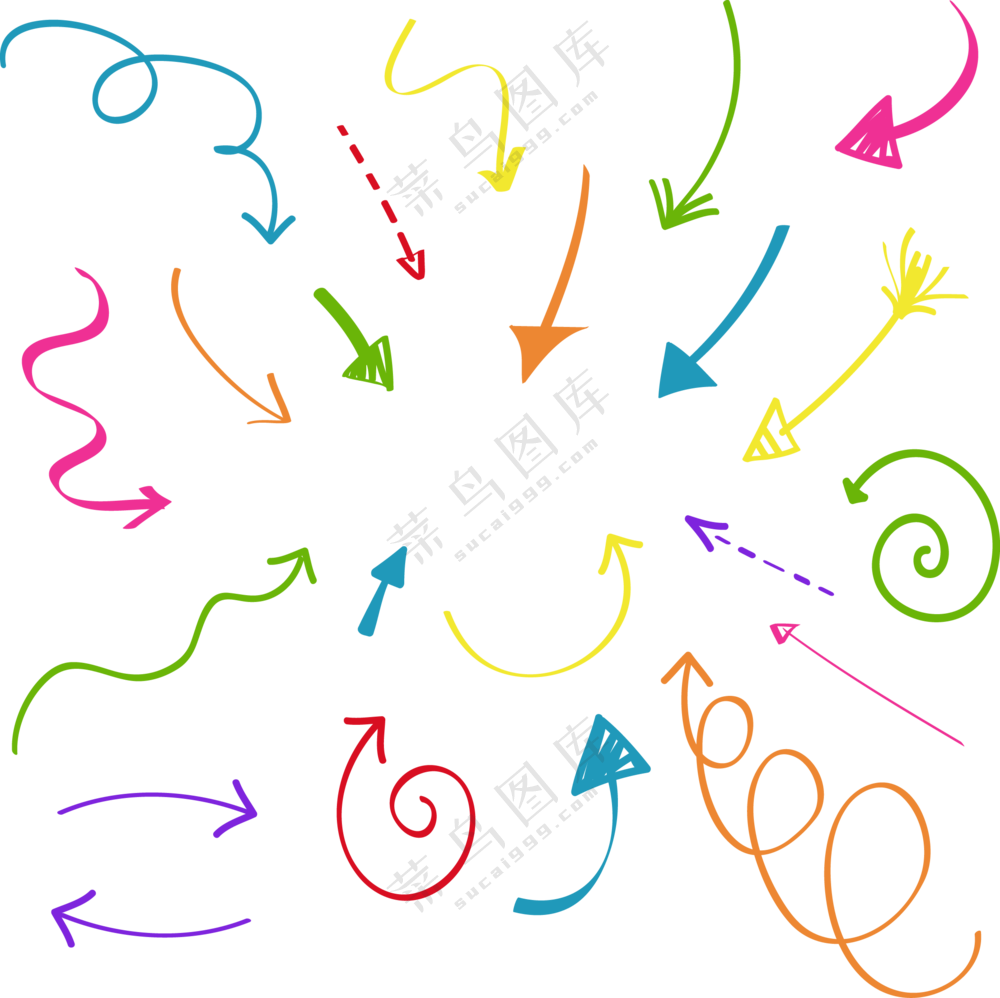 多彩手绘效果箭头元素免抠图片素材
