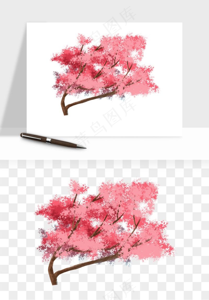 手绘浪漫花树桃花树png免抠