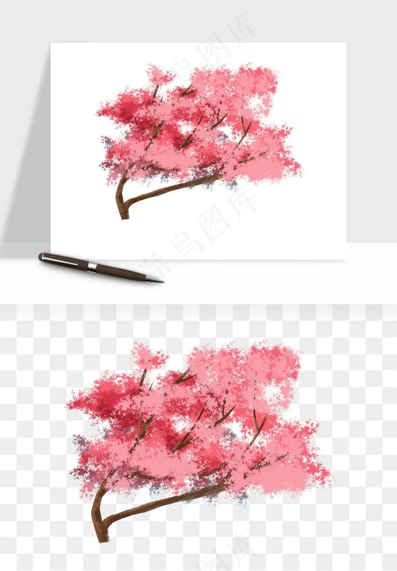 手绘浪漫花树桃花树png免抠