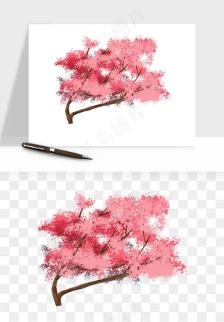 手绘浪漫花树桃花树png免抠