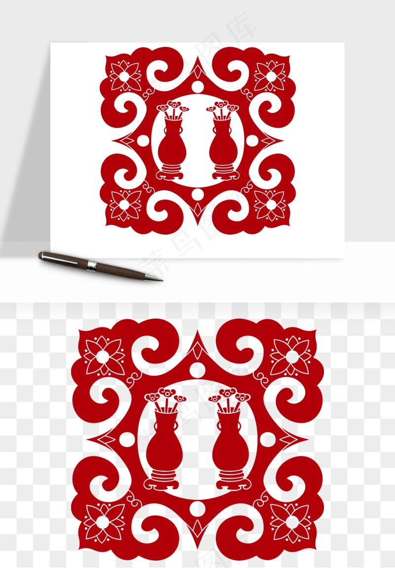 传统窗花剪纸图案png免抠