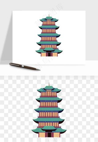 国潮高塔古塔楼建筑png免抠