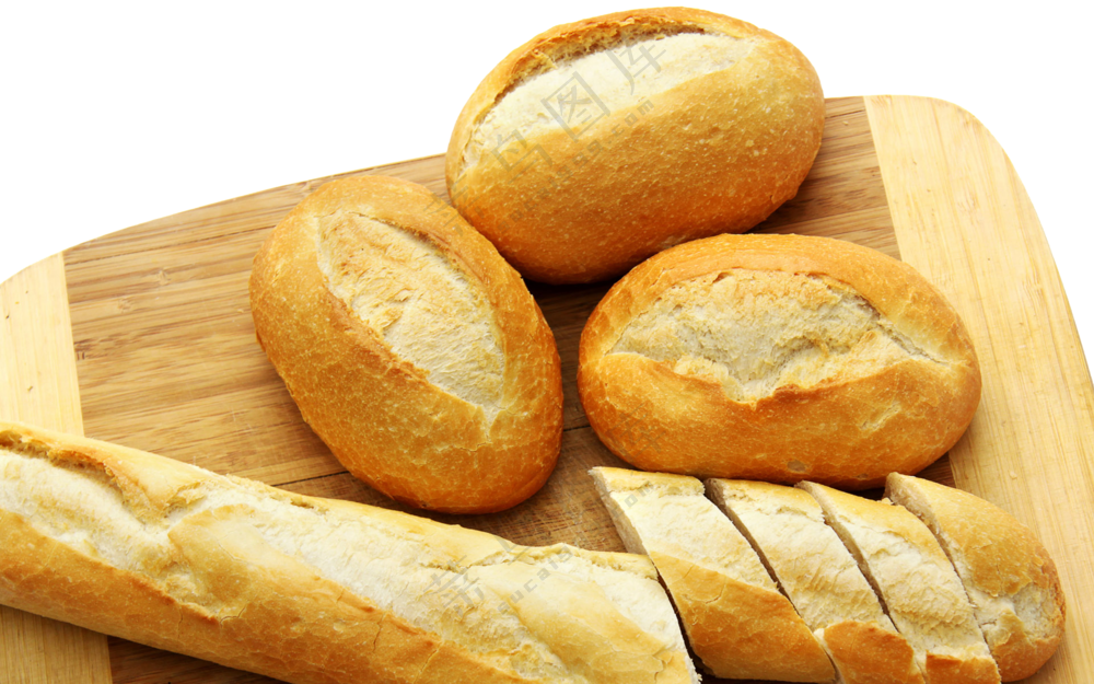 摆在木板上的烘焙面包免抠图片素材