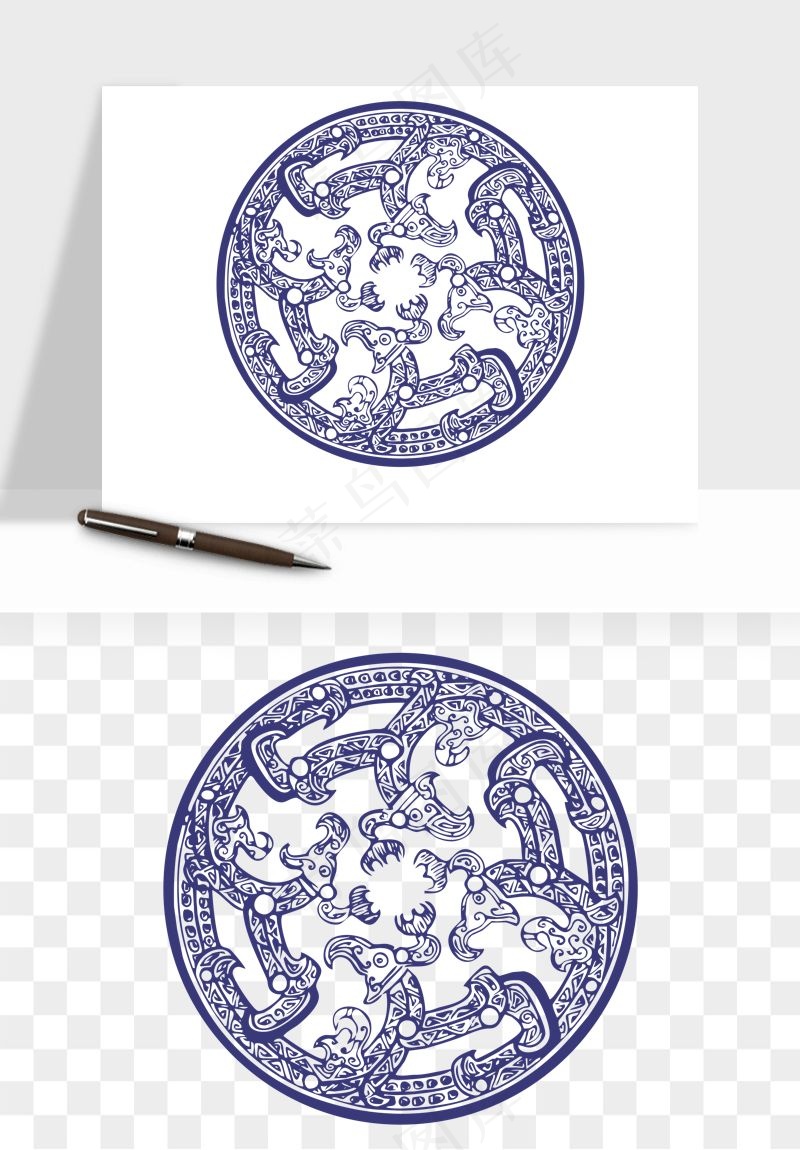 青花瓷花纹花卉图案png免抠