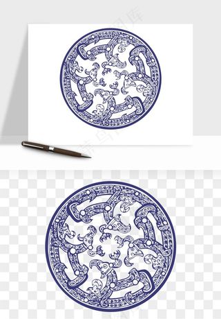 青花瓷花纹花卉图案png免抠