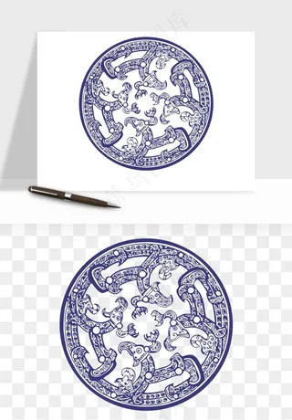 青花瓷花纹花卉图案png免抠