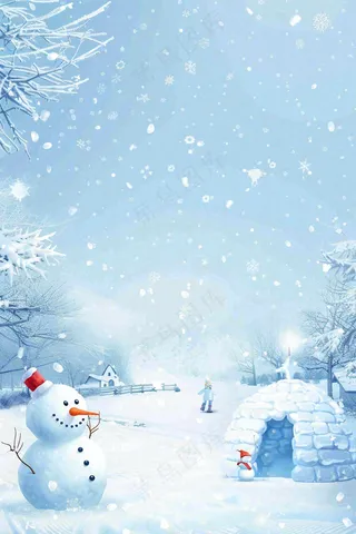 冬天白雪覆盖寒冷唯美雪景小寒插画背景
