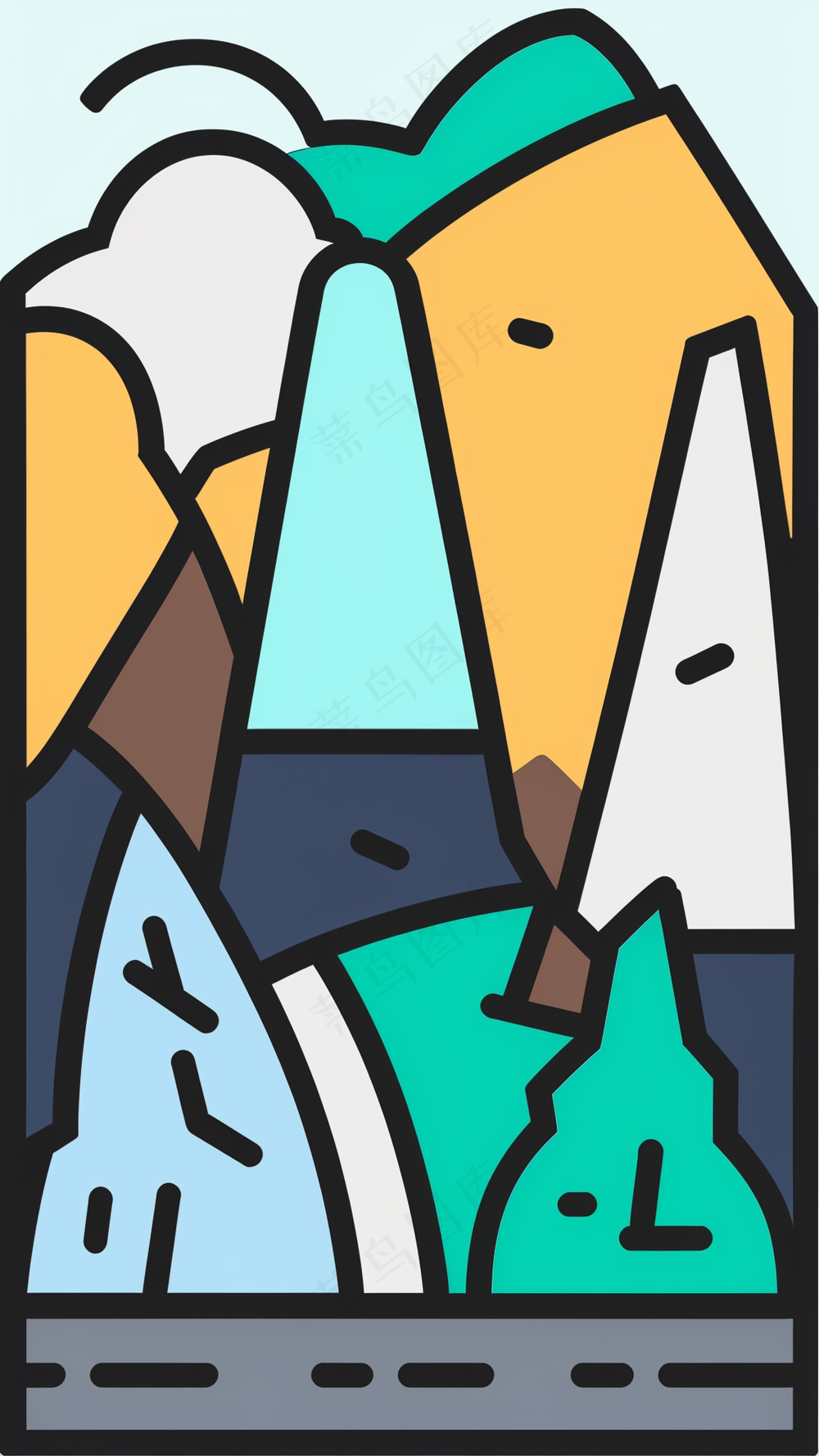 群山山脉 抽象粗线条简笔风景画