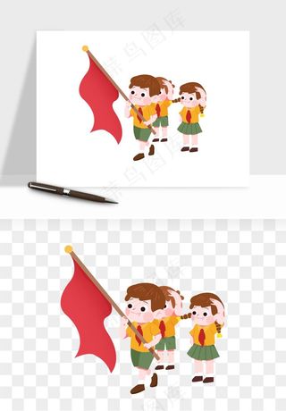 手绘学生少先队png免抠