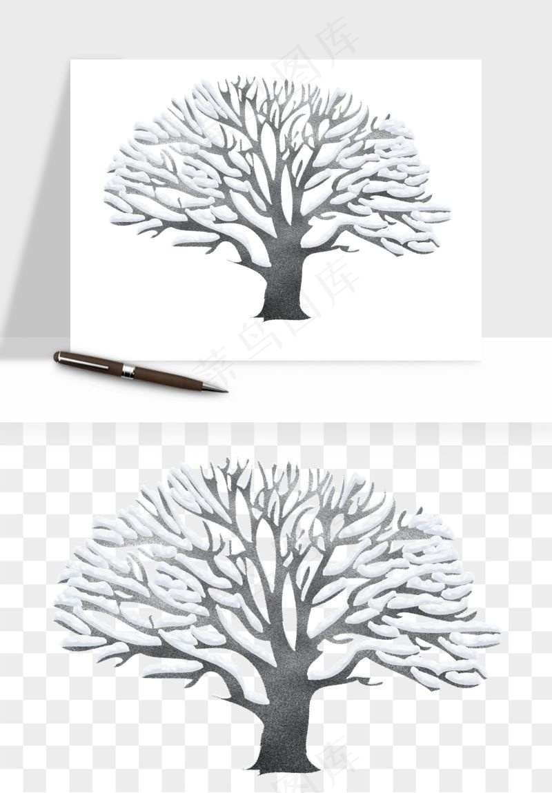 雪树枯树冬天树木png免抠