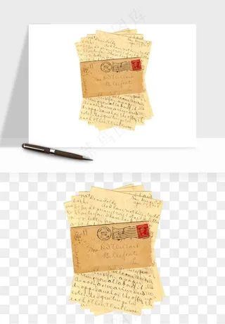 复古明信片信封png免抠