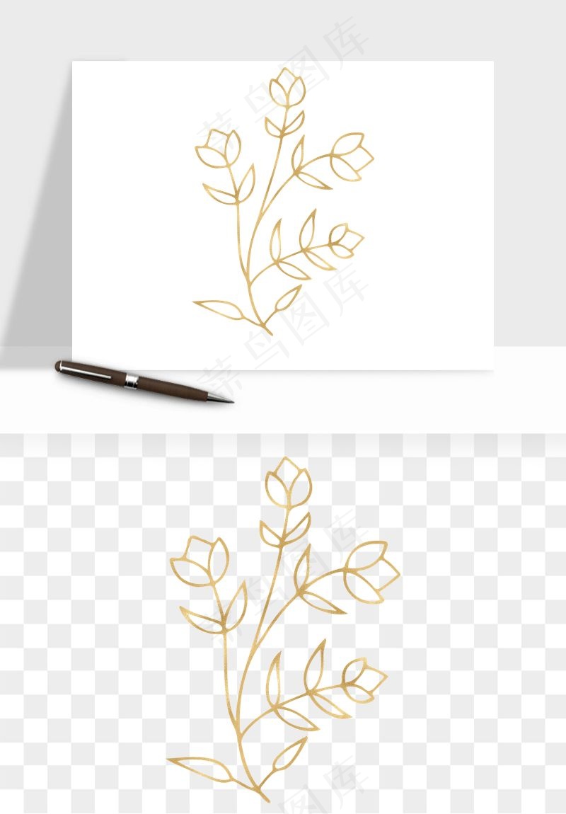 金色植物花环边框png免抠