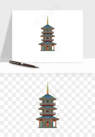 国潮高塔古塔楼建筑png免抠