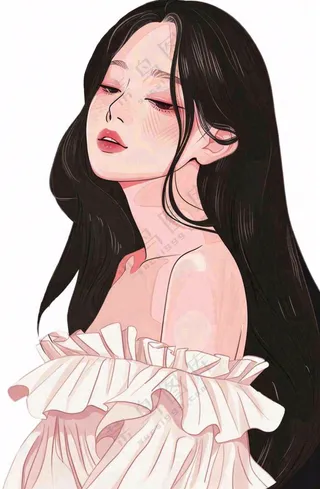 白色衣服的长头发少女美丽人物卡通插画免抠