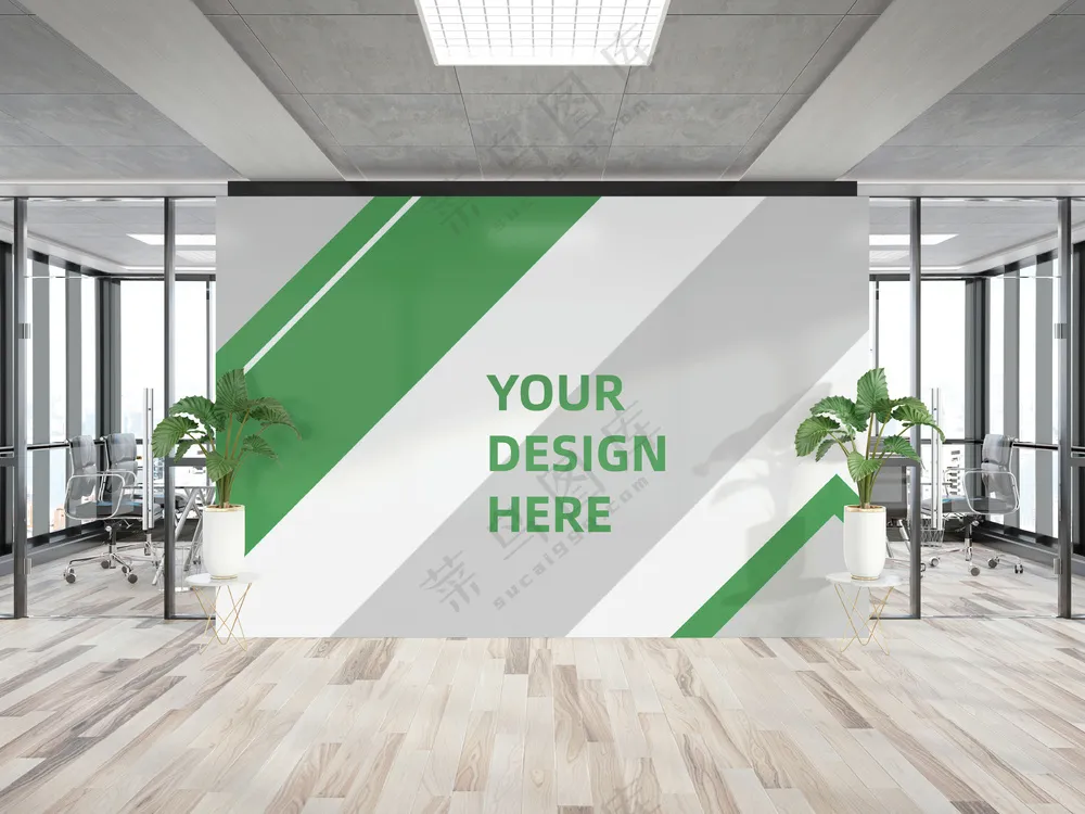办公室内logo标志企业文化墙形象墙贴图样机PSD模板(11)