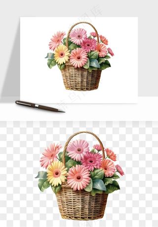 手绘花瓶花艺png免抠