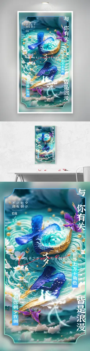 创意新国潮七夕节海报