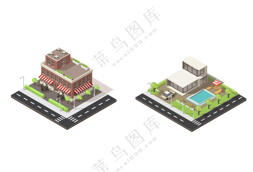 别墅 泳池 大别墅 矢量图