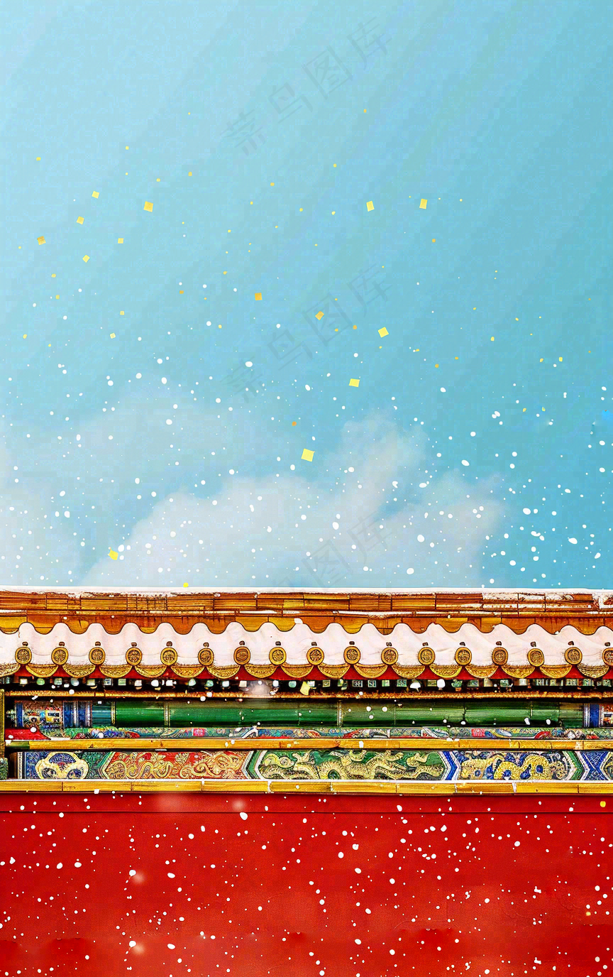 冬季故宫红色宫墙屋檐小雪大雪背景