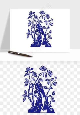 青花瓷花纹花卉图案png免抠