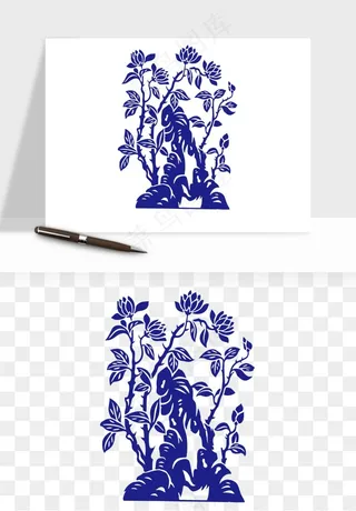 青花瓷花纹花卉图案png免抠