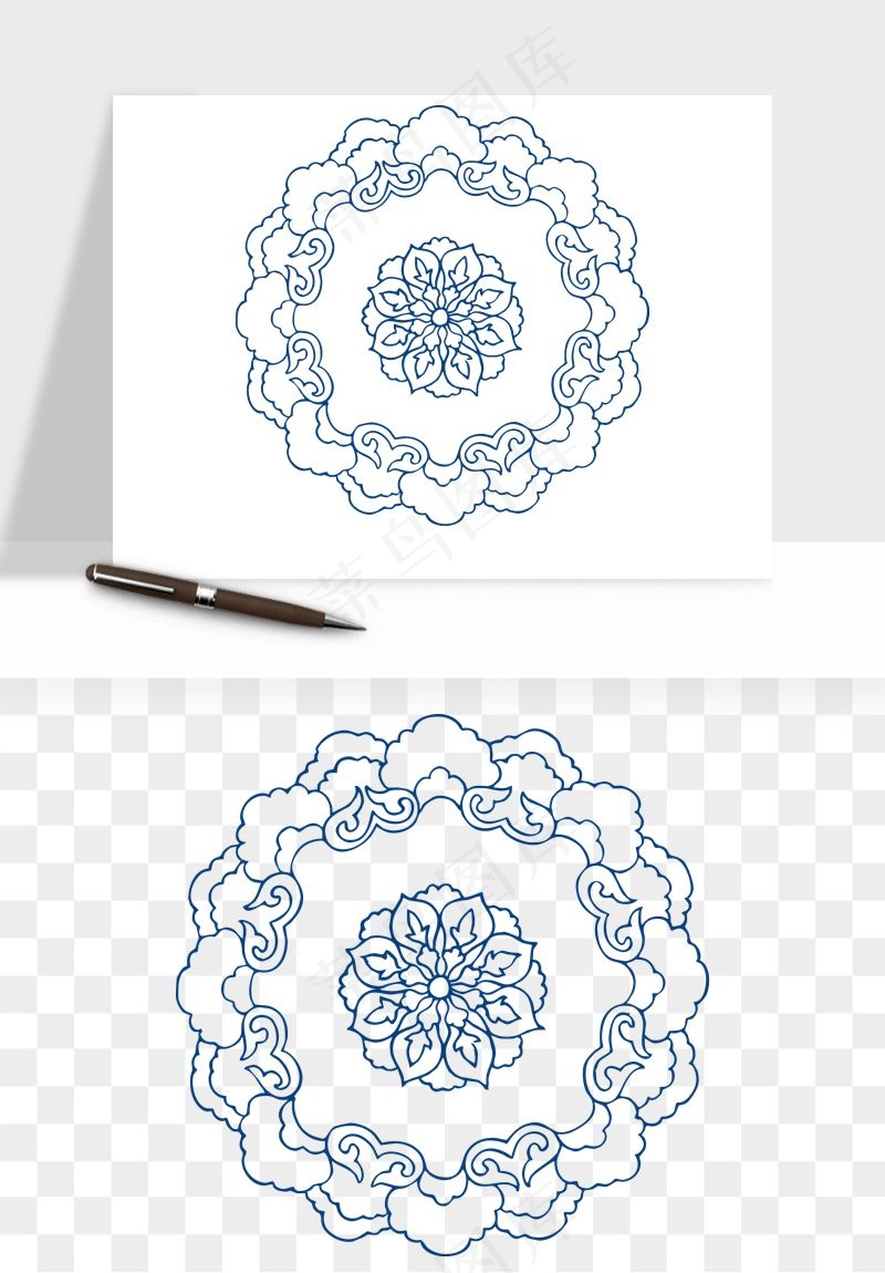 青花瓷花纹花卉图案png免抠