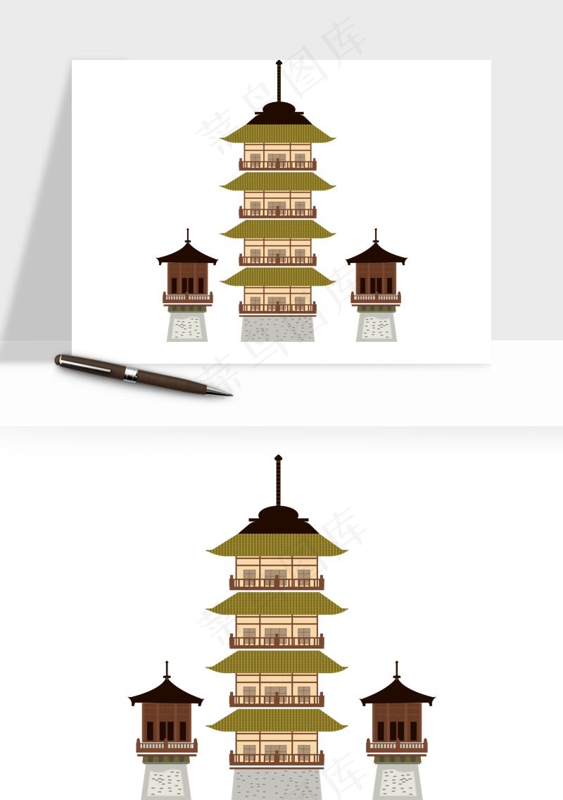 国潮风古建筑古楼古塔鼓楼ai,png免抠图