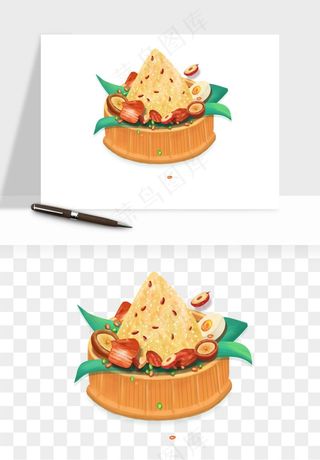 国潮粽子手绘肉粽png免抠