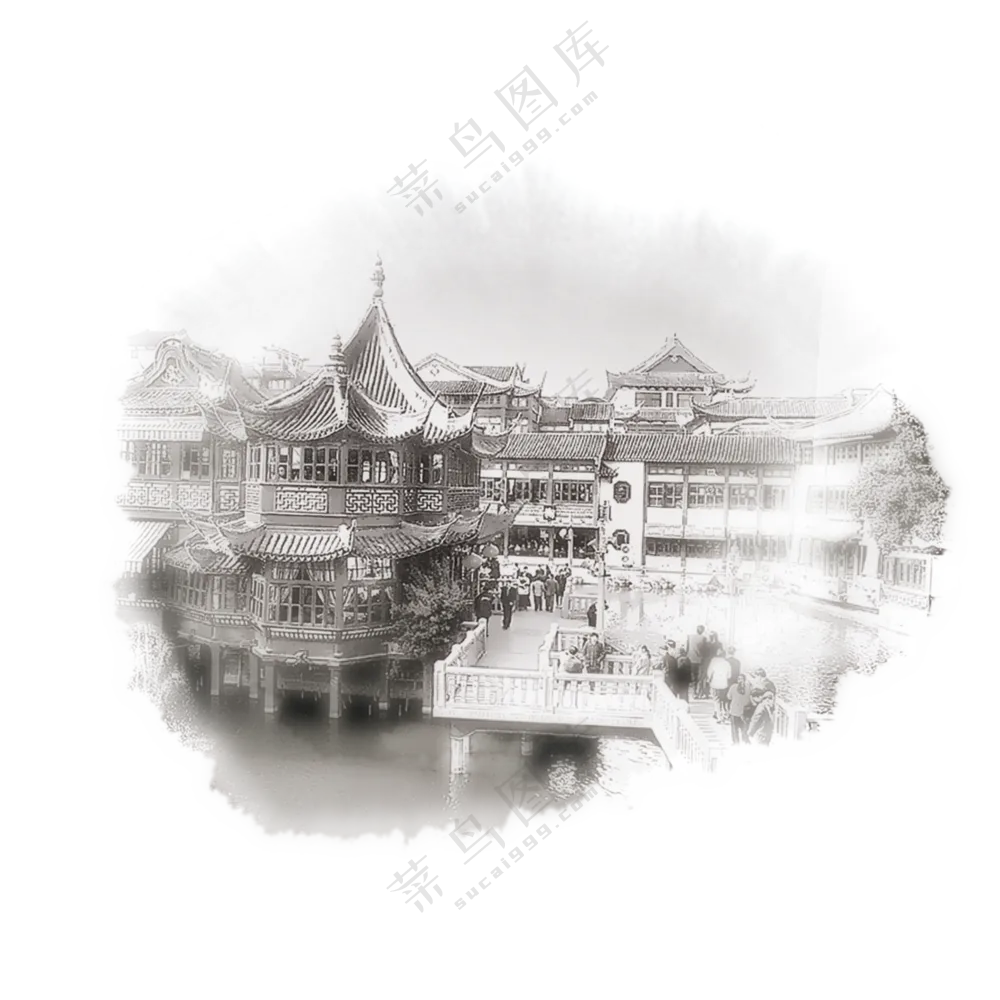 水墨古镇 水墨画 山水 古镇 黑白 素描