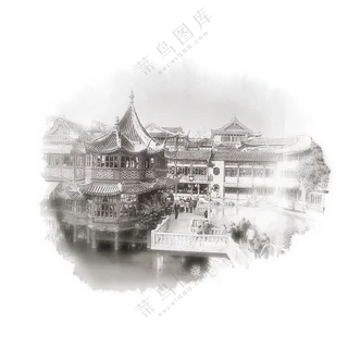 水墨古镇 水墨画 山水 古镇 黑白 素描