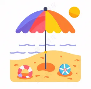 夏日海洋海滩元素卡通插画免抠