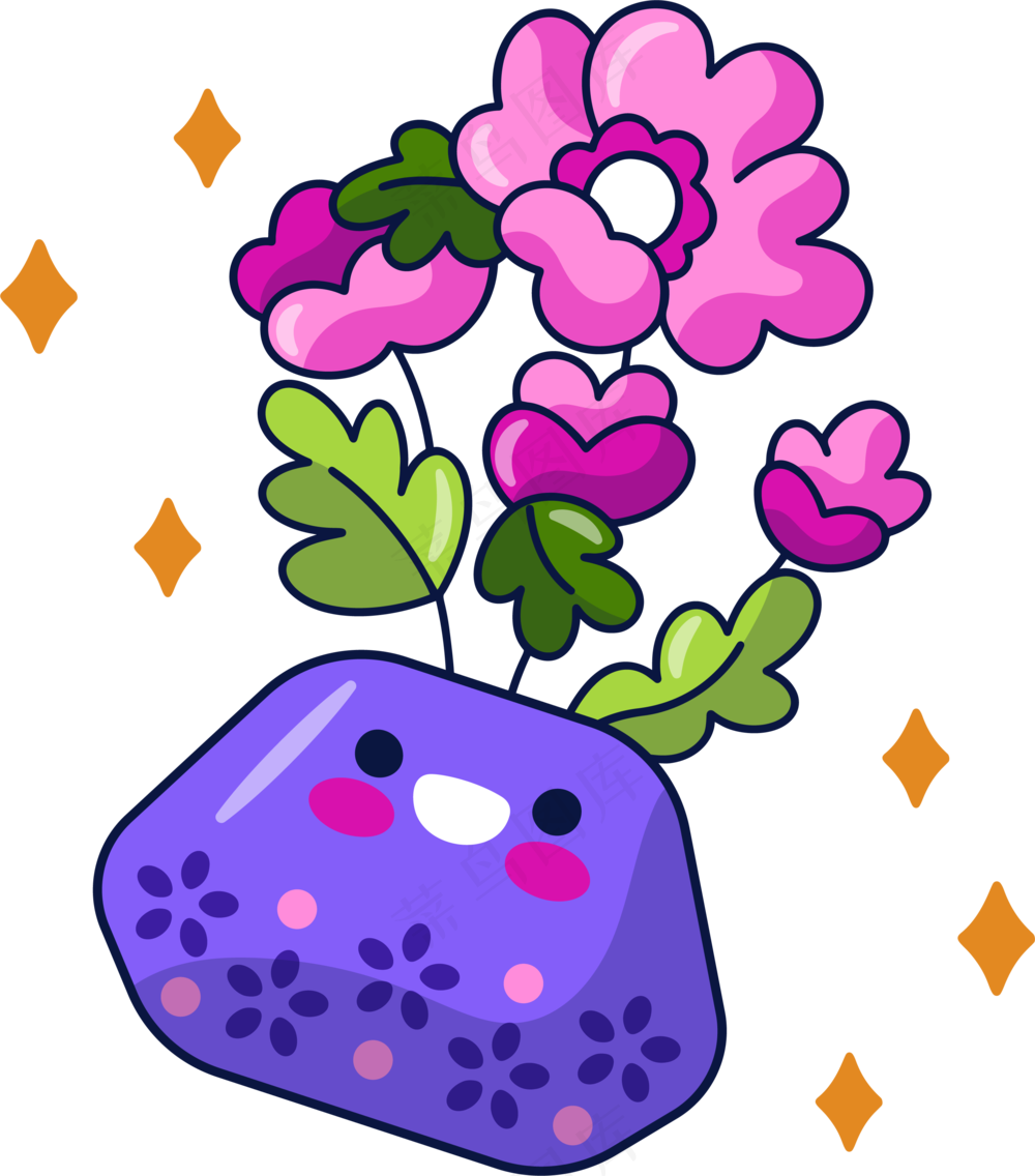 鲜花盆栽4 美式多巴胺插画 免抠透明底