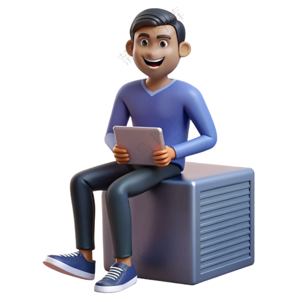 人物3D立体坐在服务器上的男孩