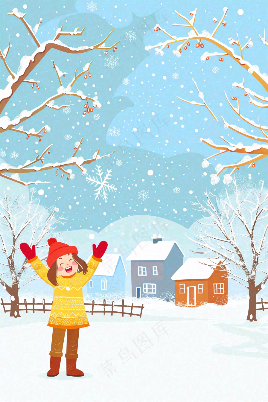 冬天白雪覆盖寒冷唯美雪景小寒插画背景