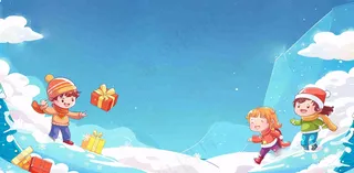 儿童节白云蓝天礼物梦幻卡通插画背景