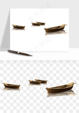 手绘木船小船png免抠