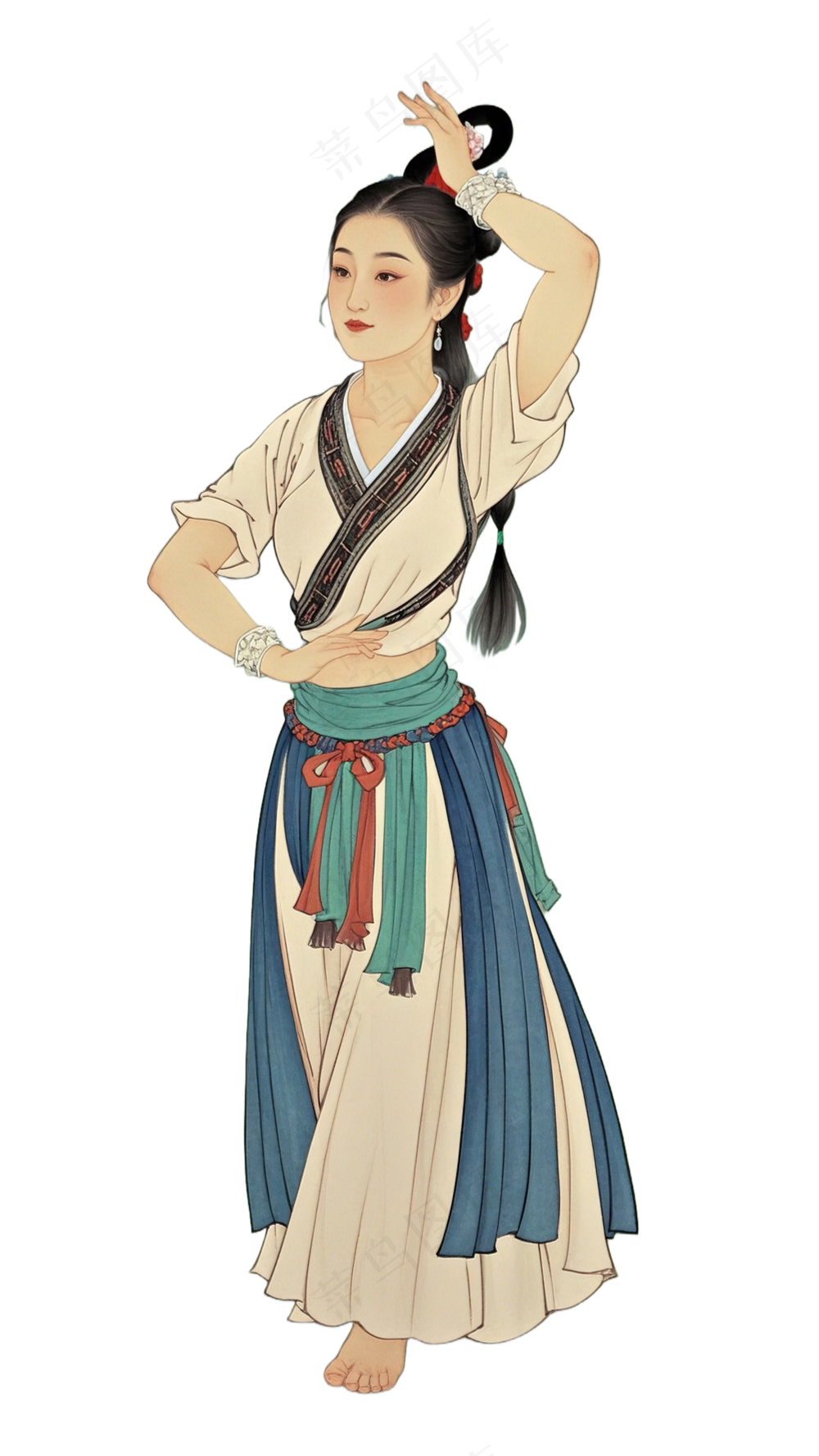 免抠国风工笔画舞蹈农村人物