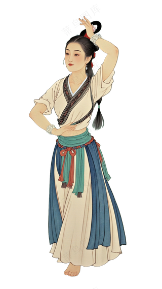 免抠国风工笔画舞蹈农村人物