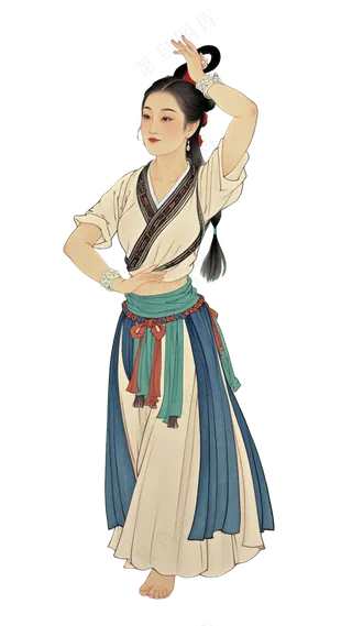 免抠国风工笔画舞蹈农村人物