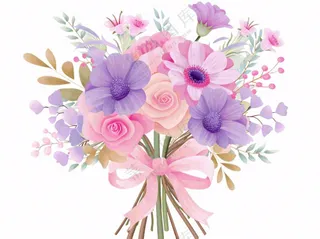 鲜花花束粉紫色浪漫插画免抠