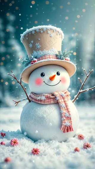 冬季雪花纷飞雪人