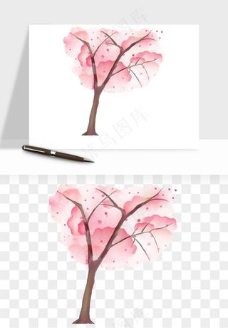 手绘浪漫花树桃花树png免抠