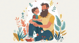 父亲节爸爸和孩子互动温馨卡通插画背景