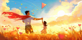 父亲节爸爸和孩子互动温馨卡通插画背景