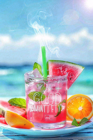 夏日冰镇饮料西瓜解暑小暑大暑摄影图