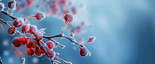 冬天冰天雪地红色果实上的白雪霜降小寒大寒摄影图