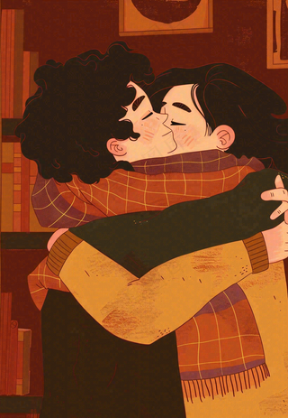 情侣相拥陪伴情人节七夕复古插画背景