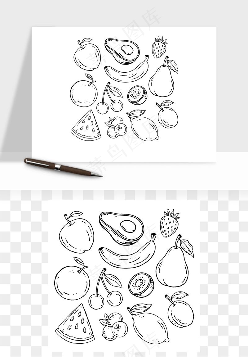 手绘线描水果蔬菜矢量
