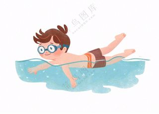 水里游泳的男孩学生运动人物插画免抠